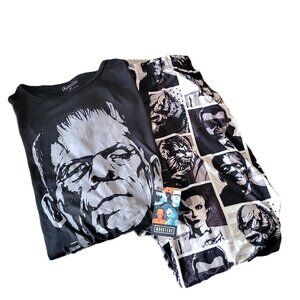 *NEW* UNIVERSAL MONSTERS Frankenstein/ Dracula Black/Grey Pajama Set Medium